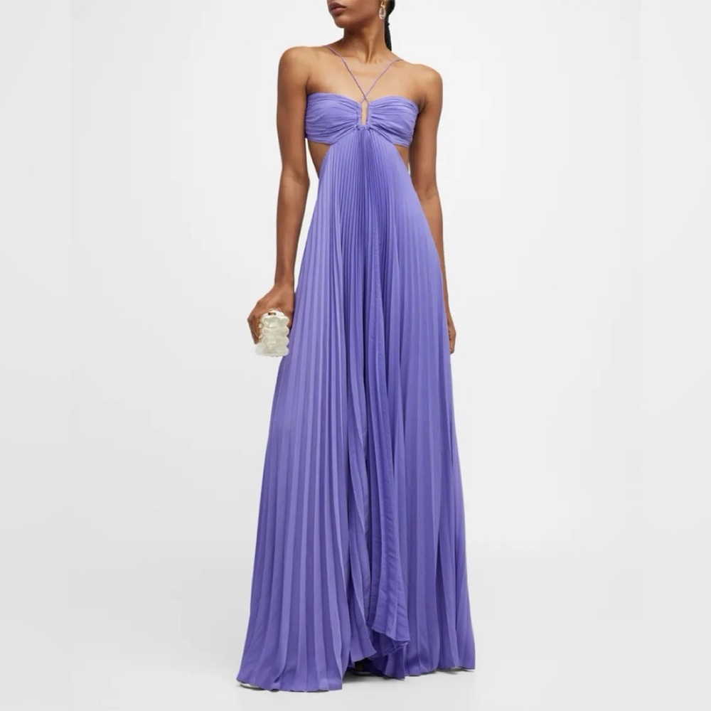 ALC Moira Pleated Cutout Halter Maxi Dress
